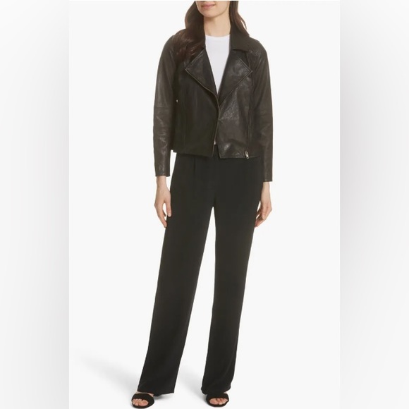 Eileen Fisher Black Lamb Leather Moto Motorcycle Biker Jacket Size 4 MSRP $898 - Picture 10 of 12